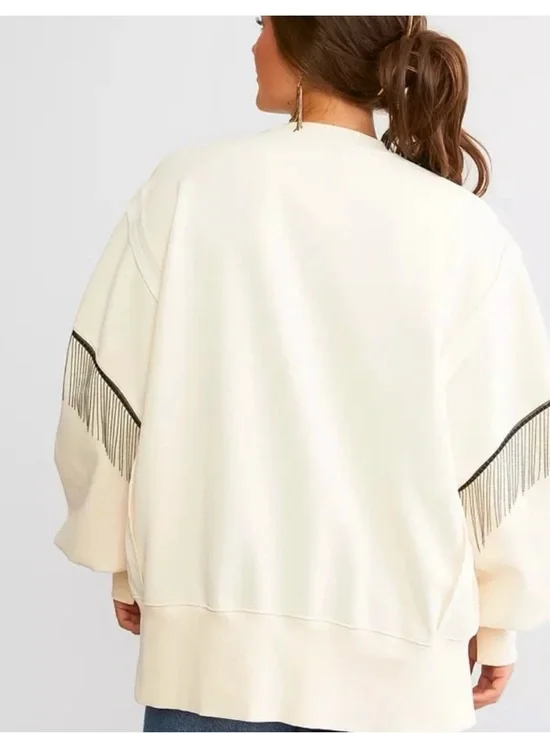 Aerosmith Fringe Band Pullover
Sweatshirt Oversized Horse
Western Cream Sz Large - Picture 2 of 10